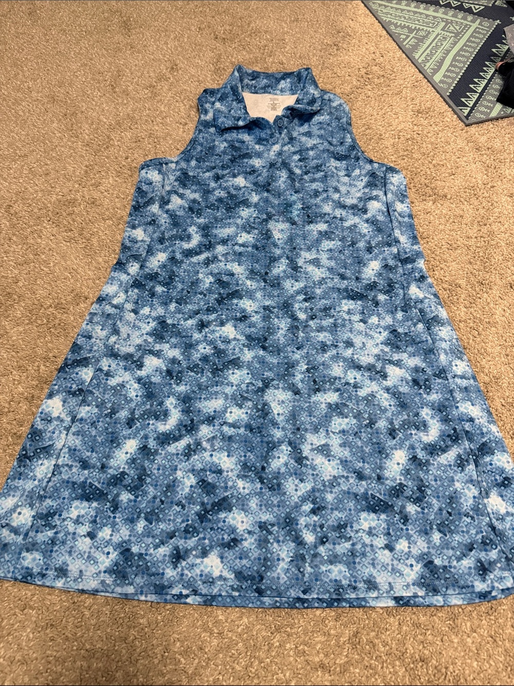 Sleeveless Blue Patterned A-Line Dress